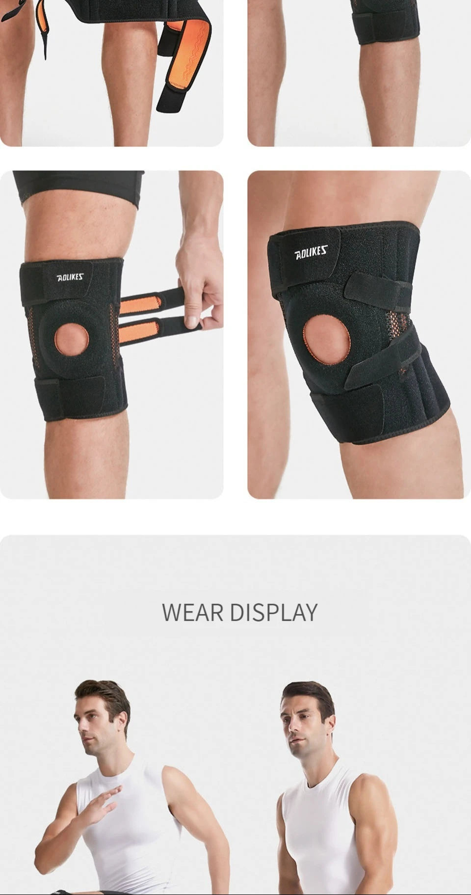 AOLIKES 1PCS Knee Pad with Silicone Spring Knee Brace Support Joint Pain Relif Patella Protector Adjustable Kneepad Guard
