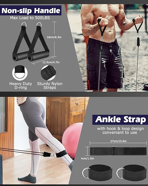 Sports Resistance Bands, Exercise Bands with Handles, Fitness Bands, Workout Bands with Door Anchor and Ankle Straps, for Heavy Resistance Training, Physical Therapy, Shape Body, Yoga, Home Workout