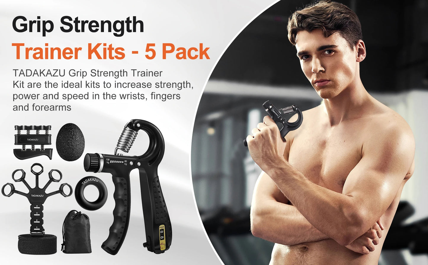Grip Trainer Kit: Adjustable Hand Gripper,Finger/Hand Exercisers,Stress Ball & Forearm Ring for Muscle Build & Injury Rcvry