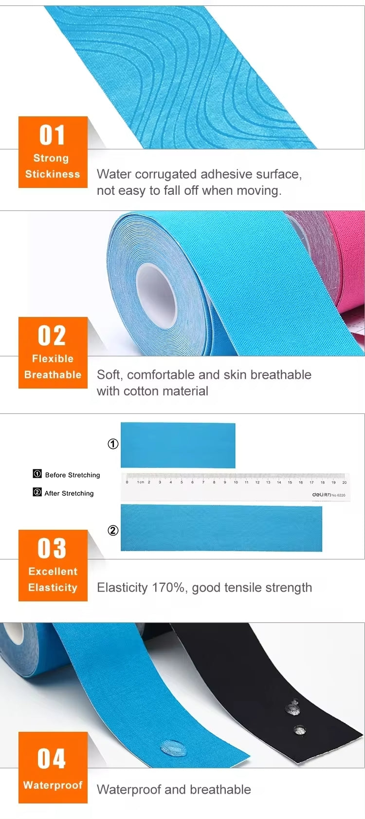 5cm Breathable Cotton Elastic Safety Muscle Profesional Waterproof Sports Kinesiology Tape