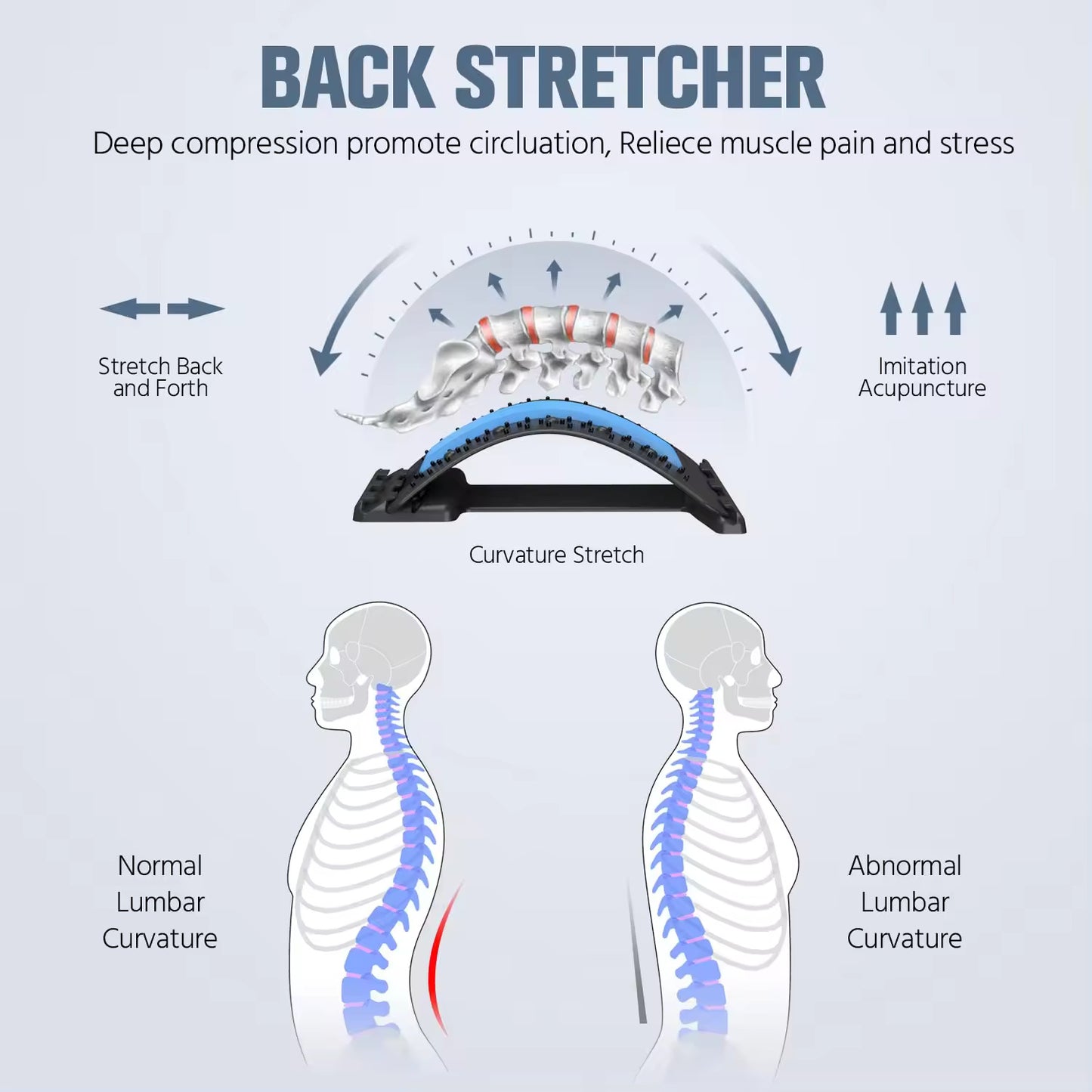 Lumbar Back Stretcher for Lower Back Pain Relief, 3 Level Adjustable Lumbar Back Cracker Board, Back Cracking Device, Back Massager for Scoliosis, Spine Decompression