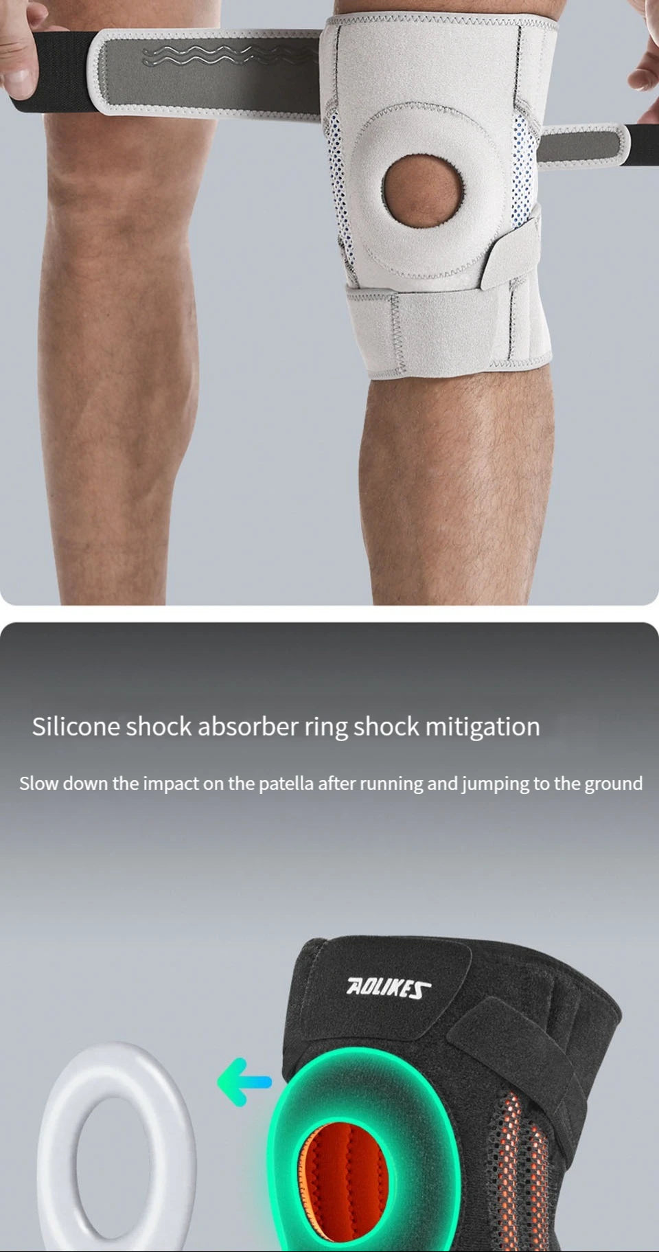 AOLIKES 1PCS Knee Pad with Silicone Spring Knee Brace Support Joint Pain Relif Patella Protector Adjustable Kneepad Guard