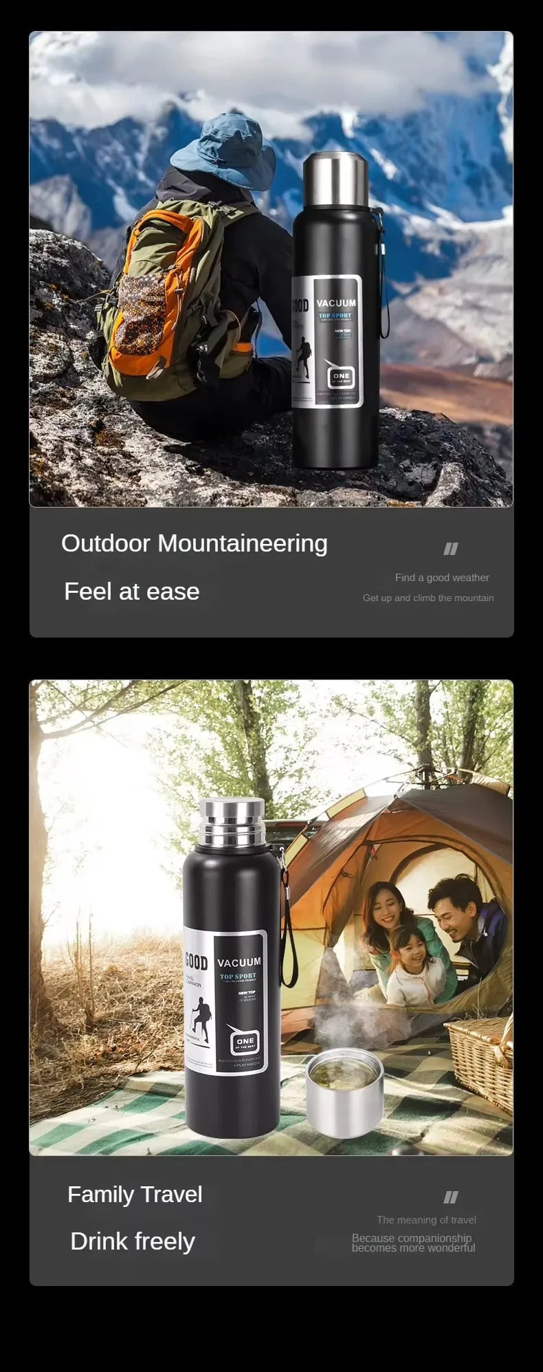 600-2000ML Large Capacity Cold Thermal Thermos Tumbler Stainless Steel Insulated Water Bottle Insulation Flask Pot Travel Mug