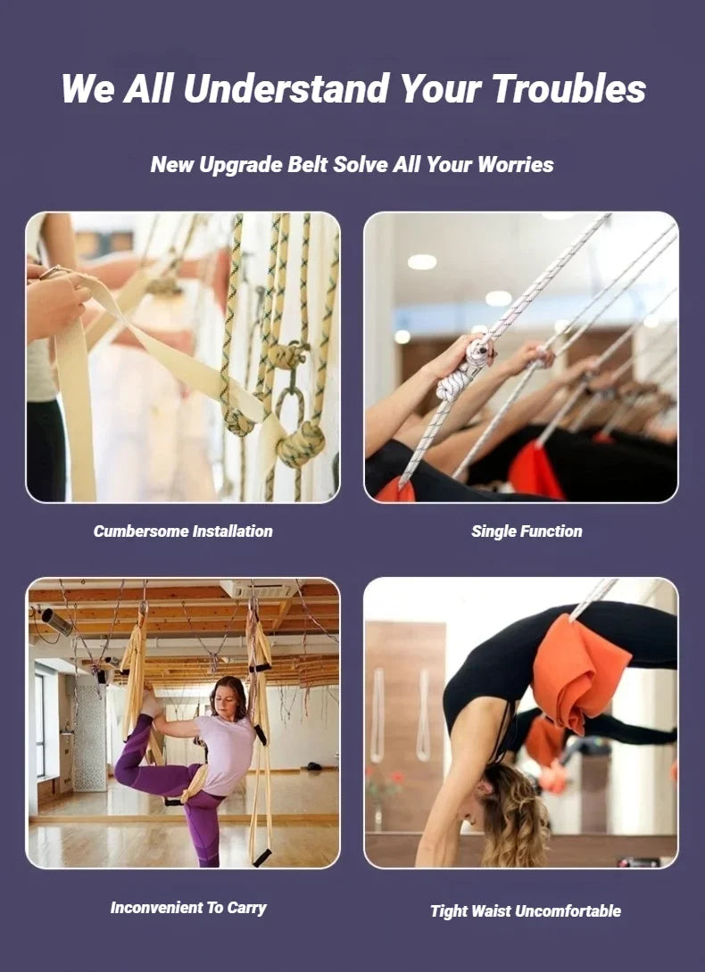 Adjustable Aerial Air Yoga Strap Pull Rope Women Hanging Hammock Stretch Leg Splits Trainer Female Gym Belt Stretching Fitness