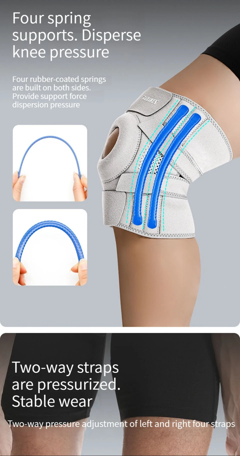 AOLIKES 1PCS Knee Pad with Silicone Spring Knee Brace Support Joint Pain Relif Patella Protector Adjustable Kneepad Guard