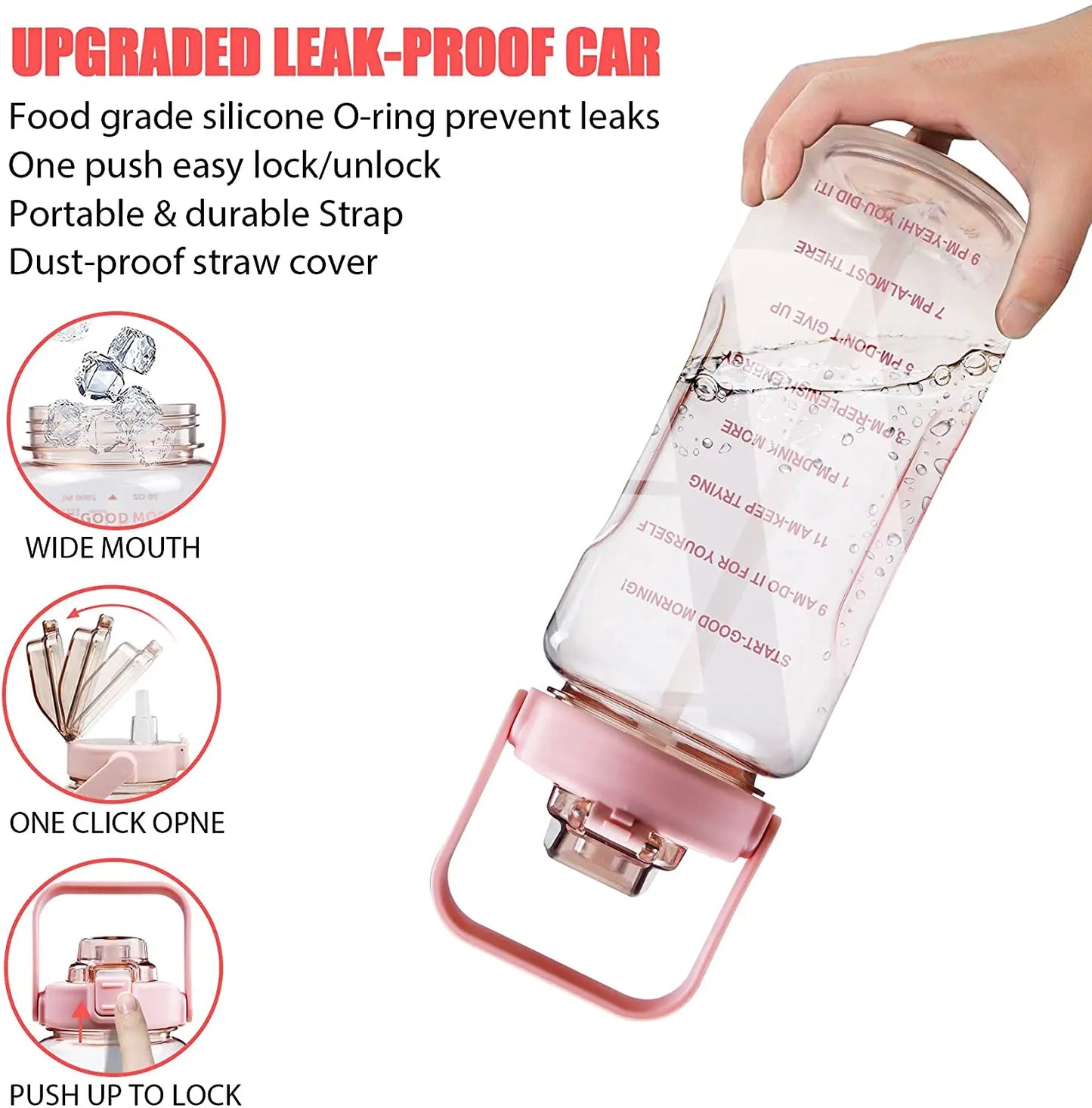 Half Gallon Water Bottle with Sleeve 64 OZ 2000ML Motivational Water Bottle with Straw & Time Marker to Drink