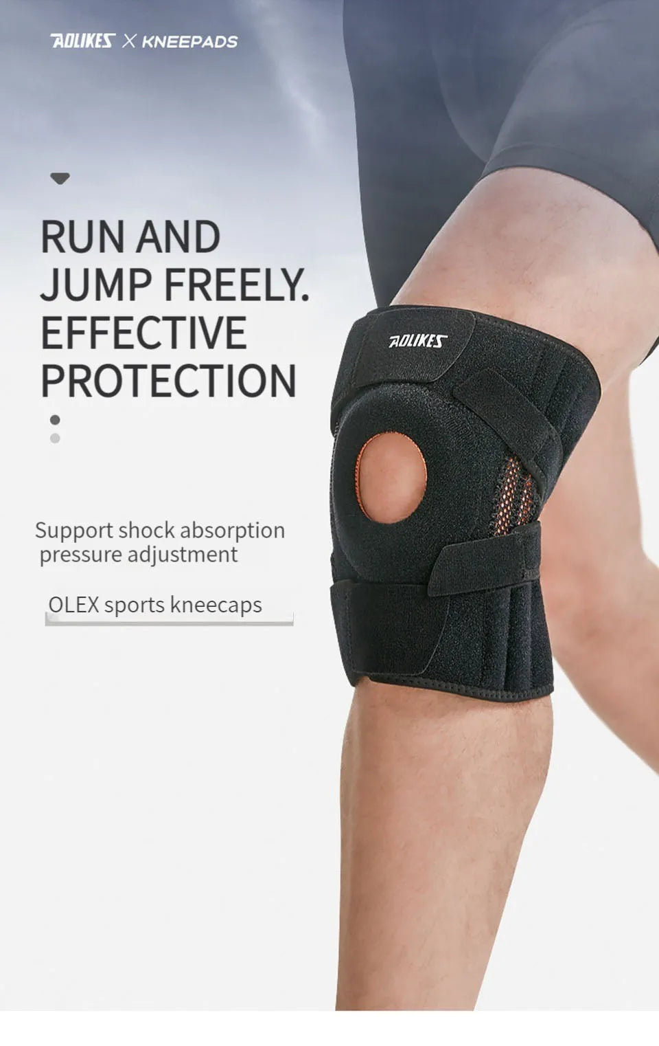 AOLIKES 1PCS Knee Pad with Silicone Spring Knee Brace Support Joint Pain Relif Patella Protector Adjustable Kneepad Guard