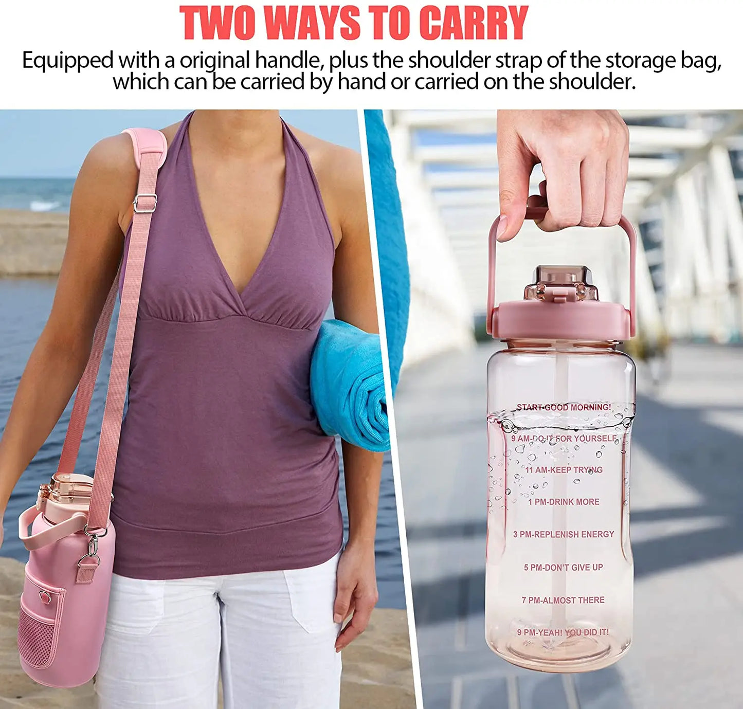 Half Gallon Water Bottle with Sleeve 64 OZ 2000ML Motivational Water Bottle with Straw & Time Marker to Drink