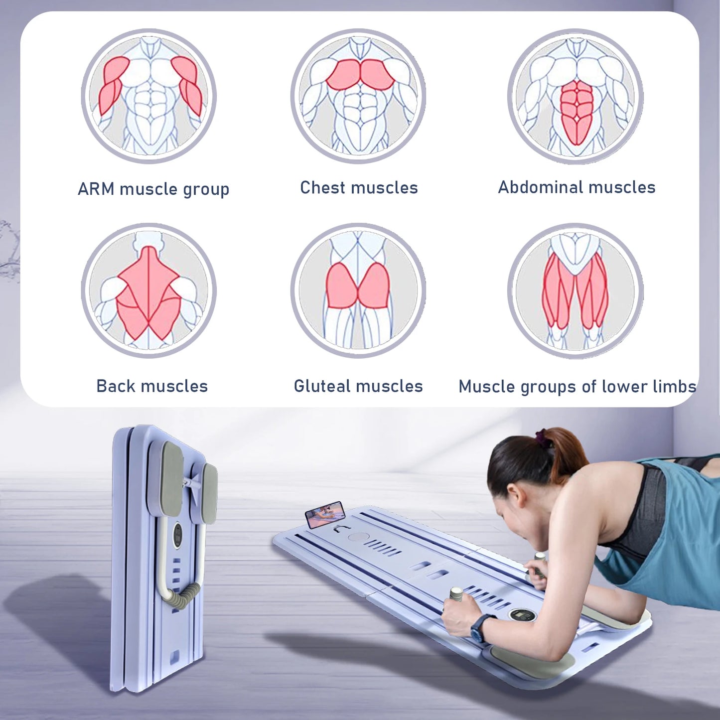Multi-Functional Abdominal Exercise Board Auto-Rebound Fitness Resistance Bands Rebound Leg Arm Back Train For Home and Office