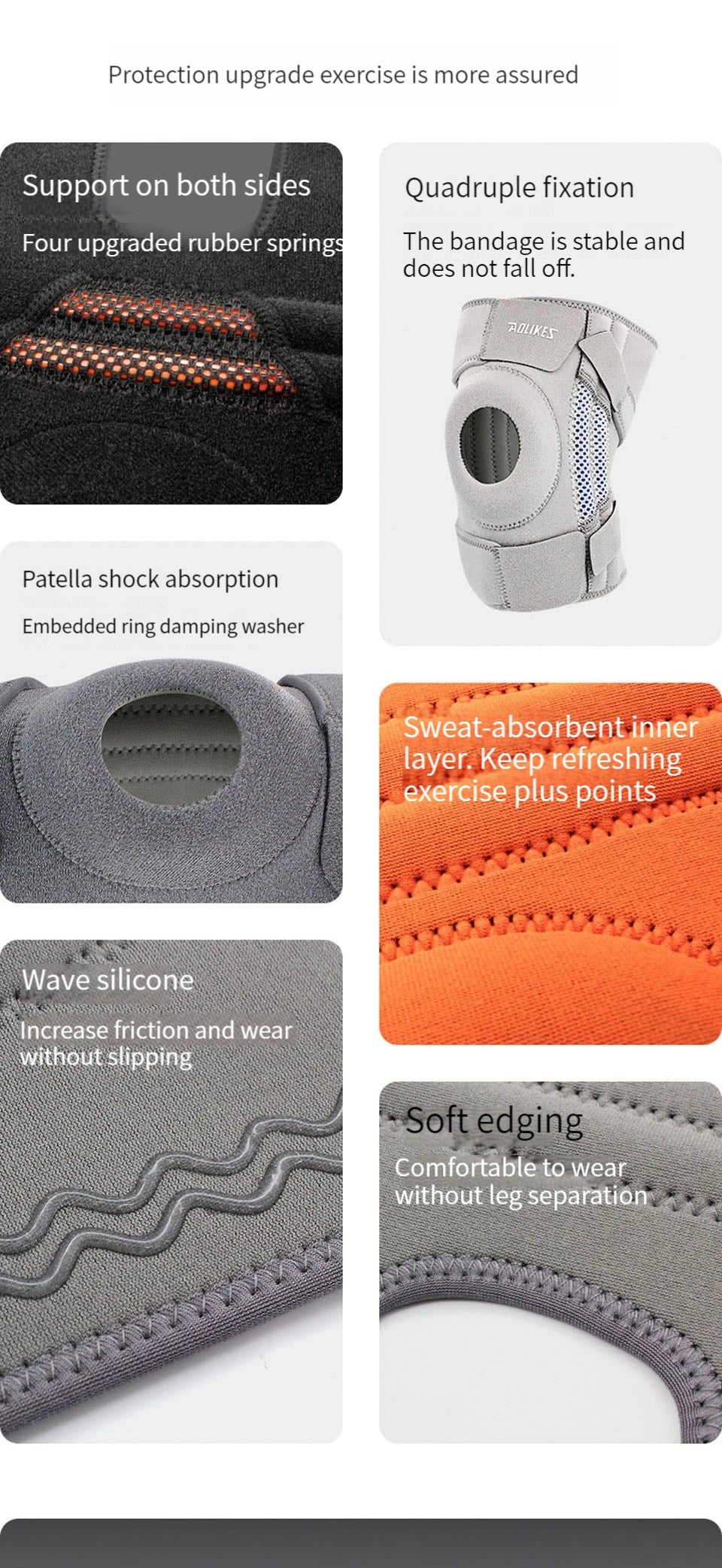 AOLIKES 1PCS Knee Pad with Silicone Spring Knee Brace Support Joint Pain Relif Patella Protector Adjustable Kneepad Guard