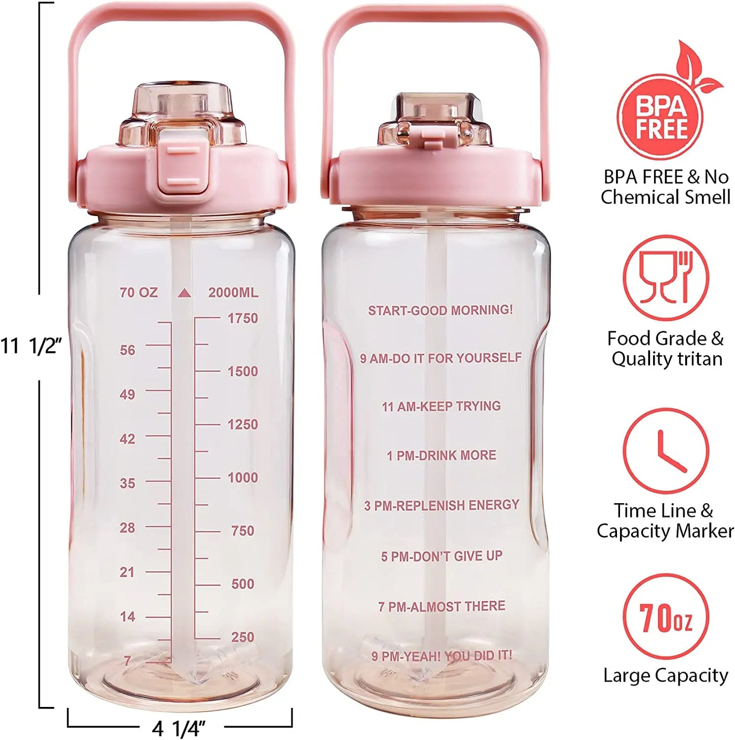 Half Gallon Water Bottle with Sleeve 64 OZ 2000ML Motivational Water Bottle with Straw & Time Marker to Drink