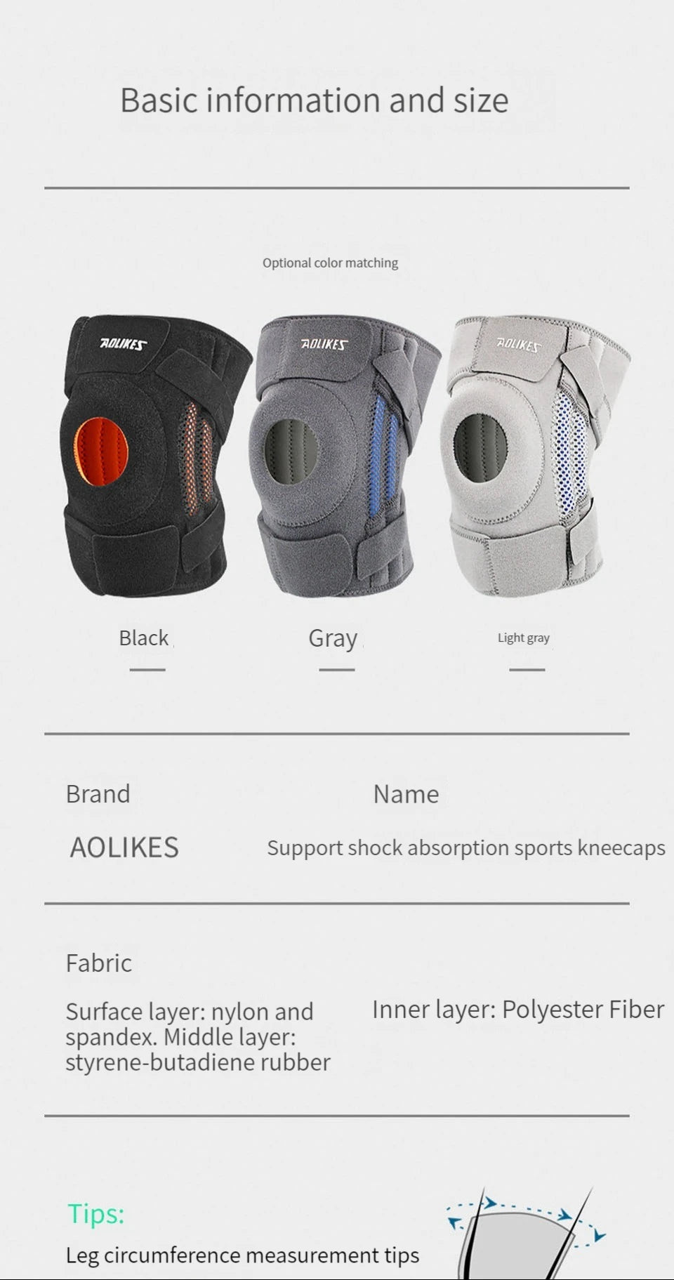AOLIKES 1PCS Knee Pad with Silicone Spring Knee Brace Support Joint Pain Relif Patella Protector Adjustable Kneepad Guard